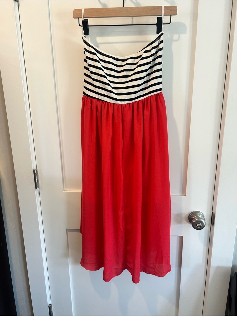 love J Black & White Striped Bodice Red Maxi Dress